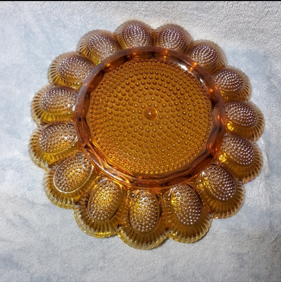 Vintage Iridescent Marigold Carnival Glass Deviled Egg Server - Picture 5 of 7